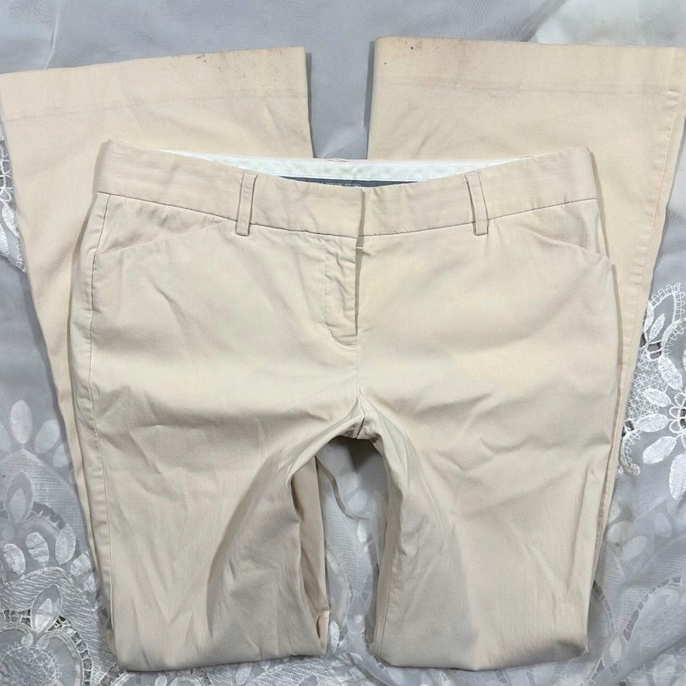 Y2K Office Siren Express Beige Wide Leg Dress Pants Size 8 Cream Trousers
